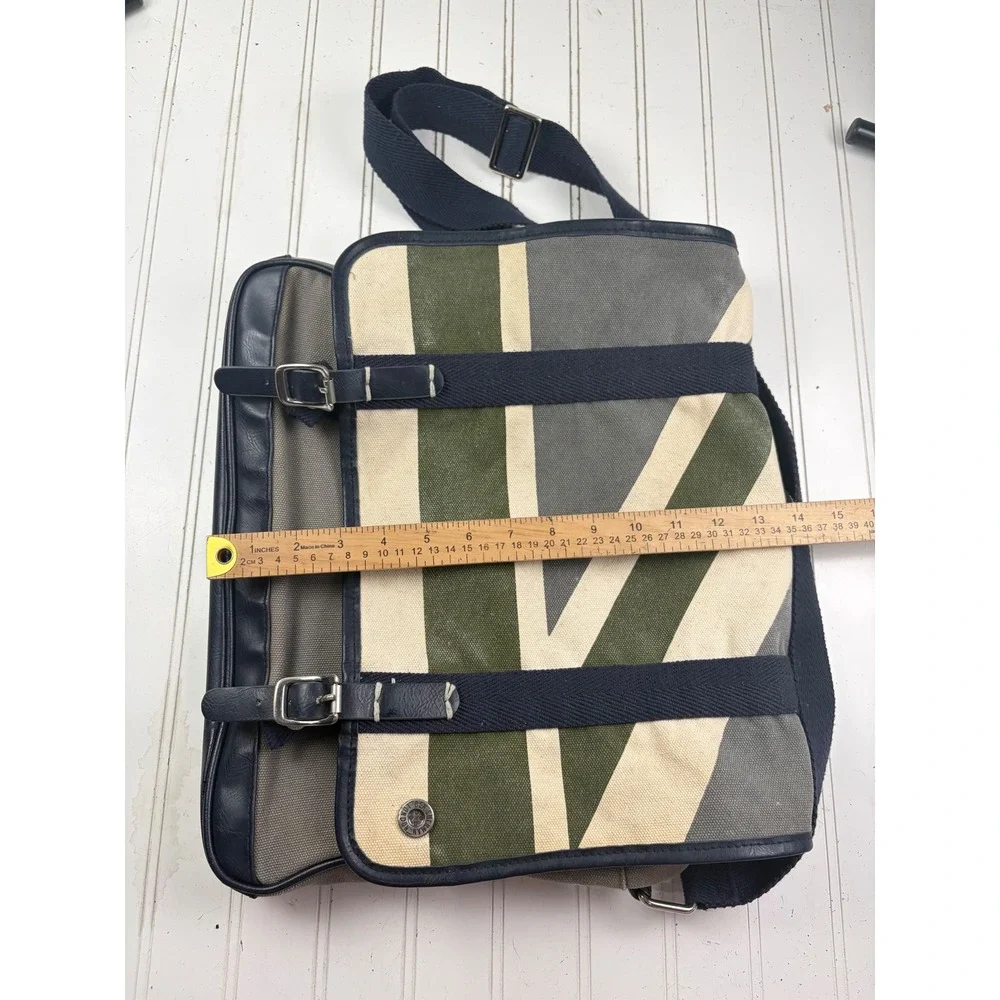 Ben Sherman Canvas Green Gray Crossbody Laptop School Messenger Bag